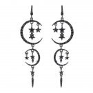4" Long Black Moons & Stars Rhinestone Romantic Earrings - Very Metaphysical