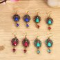 Beautiful Retro Multicolor Peacock Lucite & Crystal Hook Earrings