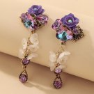 Beautiful Long Retro Purple Crystal Heart Flower & White Flowers Earrings Beautiful Long Retro Purple Crystal Heart Flower & White Flowers Earrings