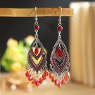 Retro Silver Long Red Water Drop Crystal Tassel Chandelier Hook Earrings Retro Silver Long Red Water Drop Crystal Tassel Chandelier Hook Earrings