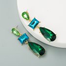 Beautiful Fashion Long Green Blue Crystal Dangle Earrings