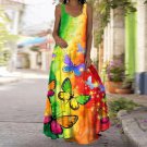 Maxi Summer A-Shape Sleeveless Fun Butterflies Printed Backless Dress Size L