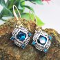 Gorgeous Mideastern Blue Crystal Dangle Hook Earrings