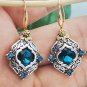 Gorgeous Mideastern Blue Crystal Dangle Hook Earrings