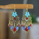 Retro Multicolor Flower On Heart Lucite & Crystal Tassel Chandelier Hook Earring