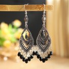 Retro Silver Long Black Water Drop Crystal Tassel Chandelier Hook Earrings Retro Silver Long Black Water Drop Crystal Tassel Chandelier Hook Earrings