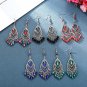 Retro Silver Long Black Water Drop Crystal Tassel Chandelier Hook Earrings