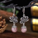 Retro Silver Butterfly Sitting On Top Of Purple Chalcedony Ball Hook Earrings