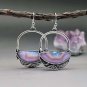 Beautiful Handmade Purple Agate Semicircle Silver Hook Earrings