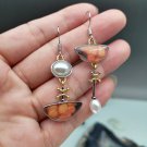 Beautiful Handmade Creative Asymmetrical Peanut Wood Jasper Pearl Hook Earrings Beautiful Handmade Creative Asymmetrical Peanut Wood Jasper Pearl Hook Earrings