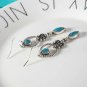 Beautiful Long Turquoise Stone Dangle Hook Silver Earrings