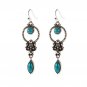 Beautiful Long Turquoise Stone Dangle Hook Silver Earrings