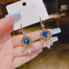 Gorgeous Golden 2" Long White Tassel Dangle Round Blue Crystal Hook Earrings Gorgeous Golden 2" Long White Tassel Dangle Round Blue Crystal Hook Earrings