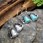 Beautiful Small White Turquoise Stone Feather Leaf Dangle Hook Silver Earrings
