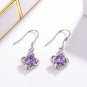 Gorgeous Platinum Plated Created Amethyst Four Leaf Clover Dangle Earrings