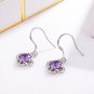 Gorgeous Platinum Plated Created Amethyst Four Leaf Clover Dangle Earrings