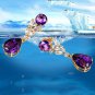 Gorgeous 18k Gold Plated Created Purple Amethyst & CZ Dangle Earrings