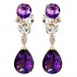 Gorgeous 18k Gold Plated Created Purple Amethyst & CZ Dangle Earrings