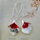 Beautiful Deep Red Crystal Orchid Bud Petal Leaf 925 Silver Plated Earrings Beautiful Deep Red Crystal Orchid Bud Petal Leaf 925 Silver Plated Earrings