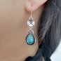 Beautiful Handmade Turquoise Drop Retro Ethnic Style With Flower Silver Earrings