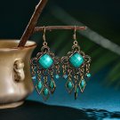 Beautiful Retro Blue Square Lucite & Crystal Tassel Chandelier Hook Earrings