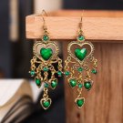Retro Long Green Big Heart Lucite & Crystal Tassel Chandelier Hook Earring Retro Long Green Big Heart Lucite & Crystal Tassel Chandelier Hook Earring