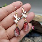 Beautiful Handmade Bohemian Creative Tree Leaf Brownish Agate Hook Earrings