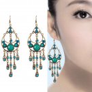 Retro Ethnic Moon 4" Sky Blue Lucite & Crystal Tassel Chandelier Hook Earrings