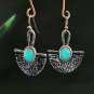 Beautiful European Creative Lock Chalcedony Retro Fan Hook Earrings