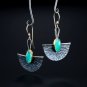 Beautiful European Creative Lock Chalcedony Retro Fan Hook Earrings