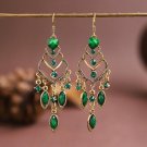 Beautiful Retro 3 Heart Green Lucite & Crystal Tassel Chandelier Hook Earrings Beautiful Retro 3 Heart Green Lucite & Crystal Tassel Chandelier Hook Earrings