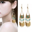 Beautiful Retro Sea Blue Lucite & Crystal Feather Tassel Chandelier Hook Earring Beautiful Retro Sea Blue Lucite & Crystal Feather Tassel Chandelier Hook Earring