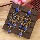 Beautiful Retro 3 Heart Blue Lucite & Crystal Tassel Chandelier Hook Earrings