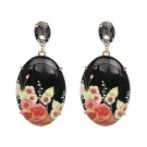 True Artwork Flower Creation - Big Black Lucite & Crystal Earrings