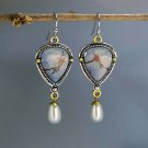 European Fancy Lavender Turquoise & Pearl Dangle Hook Earrings European Fancy Lavender Turquoise & Pearl Dangle Hook Earrings
