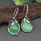 Natural Stone Huge Retro Emerald Green Cat Eye Silver Hook Earrings Natural Stone Huge Retro Emerald Green Cat Eye Silver Hook Earrings