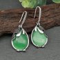 Natural Stone Huge Retro Emerald Green Cat Eye Silver Hook Earrings