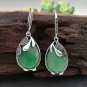 Natural Stone Huge Retro Emerald Green Cat Eye Silver Hook Earrings