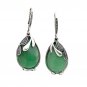 Natural Stone Huge Retro Emerald Green Cat Eye Silver Hook Earrings