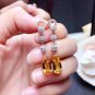 Gorgeous 18k Rose Gold Plated Created Yellow Citrine & CZ Long Dangle Earrings