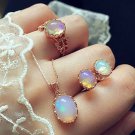 Beautiful Retro Opal Filigree Necklace, Ring and Earrings Set - Ring Size 7