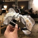 High Fashion Elegant Lace Knotted Headband With Pearl Fabric Accent-White
