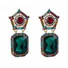 Stunning Vintage Big Green Crystal With Holiday Star Ornament On Top Earrings Stunning Vintage Big Green Crystal With Holiday Star Ornament On Top Earrings