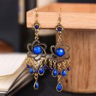 Beautiful Retro Long Swirl Blue Lucite & Crystal Tassel Chandelier Hook Earrings