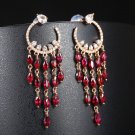 Magnificent 18k Gold Plated Long Tassel Garnet & CZ Dangle Earrings Magnificent 18k Gold Plated Long Tassel Garnet & CZ Dangle Earrings