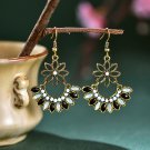 Retro Ethnic Fan-Shaped Black & White Lucite Chandelier Hook Earrings Retro Ethnic Fan-Shaped Black & White Lucite Chandelier Hook Earrings
