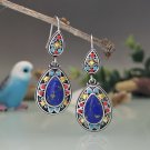 European Retro Colorful Mosaic & Blue Lapis Lazuli Natural Stone Hook Earrings
