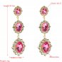 Gorgeous Silver 925 Post 3 Pink Crystal Stone With CZ Dangle Earrings