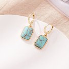Beautiful Large Retro Leverback Dangle Rectangular Earrings With Blue Turquoise