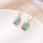 Beautiful Large Retro Leverback Dangle Rectangular Earrings With Blue Turquoise